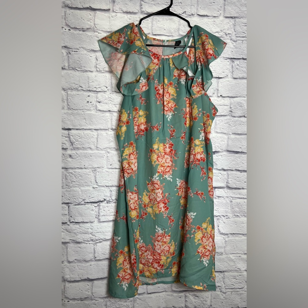 Shein Curve Floral Midi Length Cold Shoulder Dress